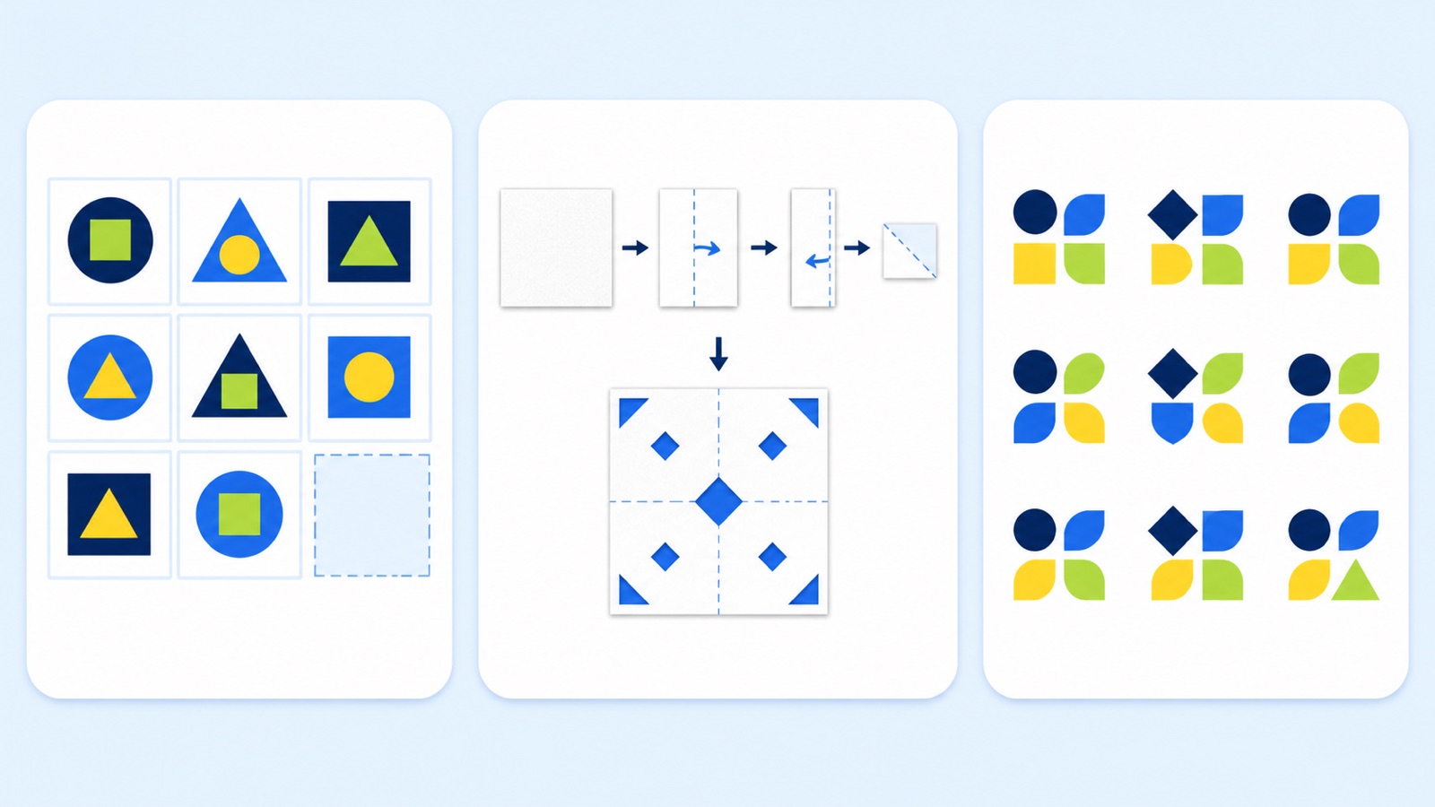 Examples of figure matrices, paper folding and shape classification