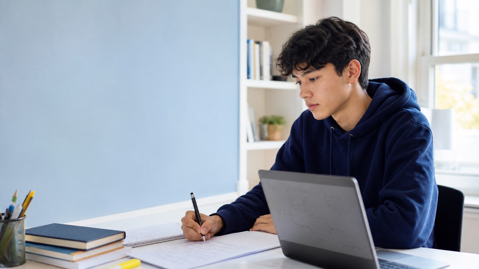 High-school student completing a timed practice session on a laptop