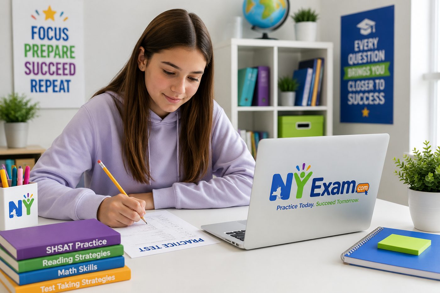 A student sitting a full-length practice exam at home