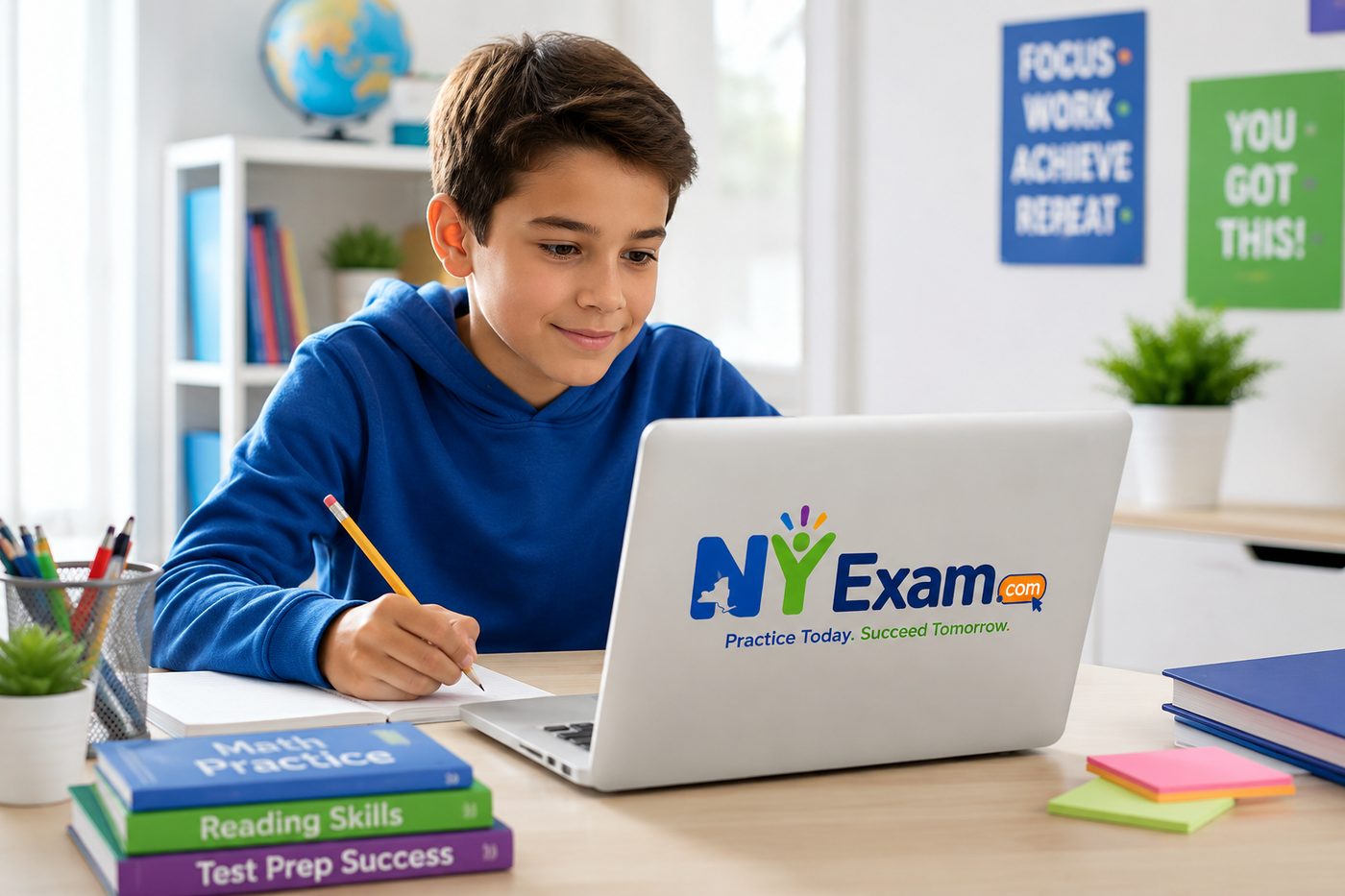 A student working through practice questions on a laptop