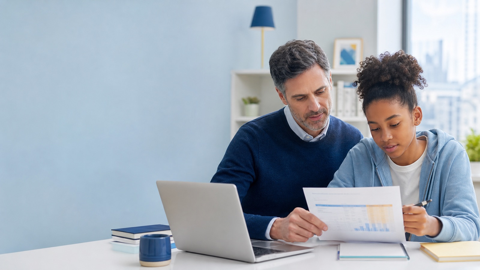 Tutor and student reviewing a practice-test score report
